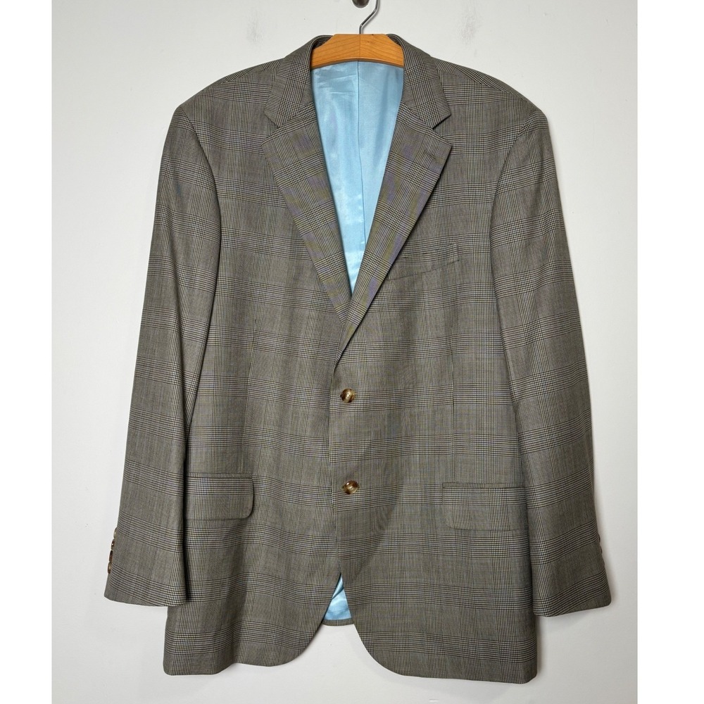 T. Harris London Mens Glen Plaid Blazer 48R 100% Wool Sport Coat 2-Button